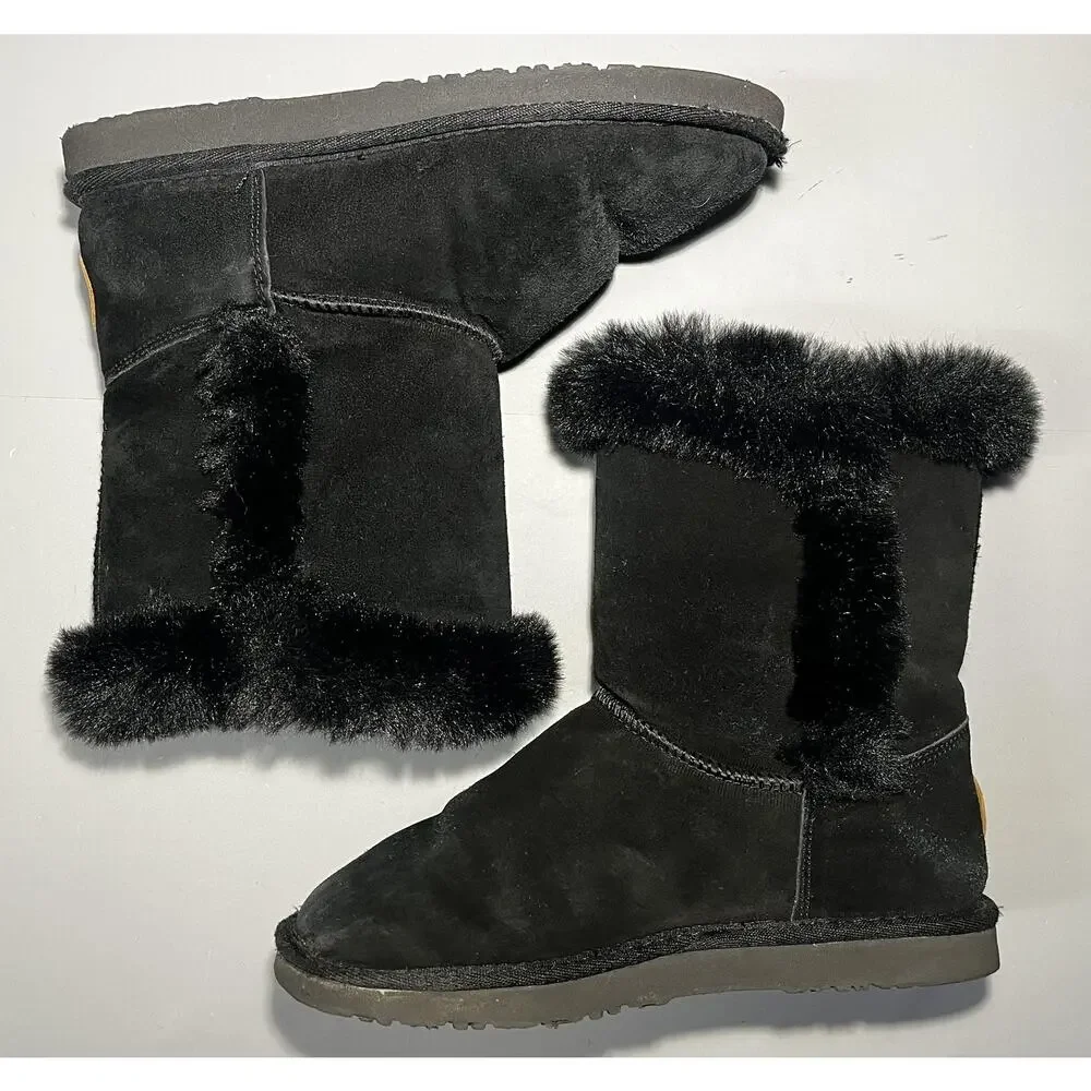 Lamo‎ Boots Womens Size 8 Black Camelia Suede Faux Fur Lined Sheepskin Winter